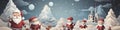 Santa Claus in snowy landscape with geometric mountains. Festive winter scene with Christmas vibes.