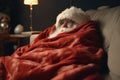 Warm Winter Nights: Santa Cozied Up in a Soft Blanket. Generative ai