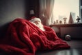 Blanket-Wrapped Santa: Resting Up for the Big Day. Generative ai