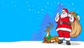 Santa Claus standind carry gift bag and deer Royalty Free Stock Photo