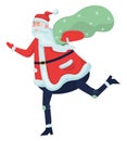 Santa Claus standing with a big backbag full of presents. Cute Royalty Free Stock Photo