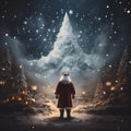 Santa Claus standing in front of a snowy mountain. Christmas background. Generative AI