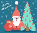 Santa Claus standing near Christmas tree with presents for Christmas. Vector illustration. Merry Christmas concept Royalty Free Stock Photo