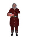 Santa Claus standing in secret with present in hand. Isolated 3D illustration