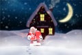 Santa claus standing in snow against digitally generated background Royalty Free Stock Photo