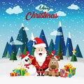Santa Claus is standing between a snowman and a rein deer. Royalty Free Stock Photo