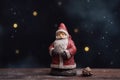 Santa Claus statue with Christmas lights in the background. AI Generated