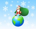 Santa claus steps on earth with the sack of gifts Royalty Free Stock Photo