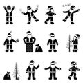 Santa Claus stick figure snowman vector set. Stickman with new year tree, waving, jumping in chimney icon pictogram Royalty Free Stock Photo