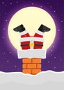 Santa Claus stuck in the chimney on the snowy roof Royalty Free Stock Photo