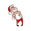 Santa Claus suffering from pain in back. Sports injury. Old man with white beard. Cartoon vector design