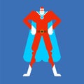 Santa Claus superhero. Super Christmas grandfather in mask and raincoat. Xmas and New Year vector illustration