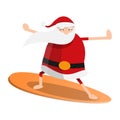 Santa claus surfing icon, cartoon style