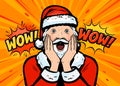 Santa Claus surprised. Pop art retro comic style. Christmas vector illustration