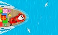 Santa Claus swimming on a yacht