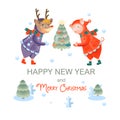 Santa Claus. The symbol of the year is piglet. Christmas deer. New Year. Vector Royalty Free Stock Photo