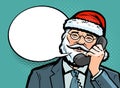 Santa Claus talking on the phone. Christmas concept. Pop art retro comic style. Cartoon vector illustration