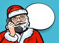 Santa Claus talking on the phone. Christmas concept. Pop art retro comic style. Vector illustration Royalty Free Stock Photo