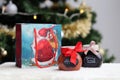 Santa Claus Themed Christmas Gift Bag and Homemade Marmalades Royalty Free Stock Photo