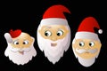 Santa Claus three together on a black background