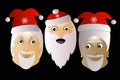 Santa Claus three together on a black background