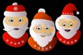 Santa Claus three together on a black background