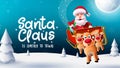 Santa claus in town vector design. Santa claus text with character riding sleigh and reindeer. Royalty Free Stock Photo
