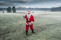 Santa Claus on a golf course in winter frost in the Netherlands Royalty Free Stock Photo