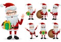 Santa claus vector character set. Santa claus christmas characters holding gift and christmas present. Royalty Free Stock Photo