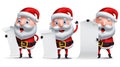 Santa claus vector character set holding blank white paper of christmas wish list
