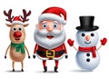 Santa claus vector character with snowman and rudolph the reindeer Royalty Free Stock Photo