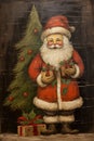 Santa Claus. Vintage Style Christmas Postcard. Generative Ai Illustration