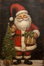 Santa Claus. Vintage Style Christmas Postcard. Generative Ai Illustration