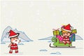 Santa Claus waved her hand, Santina is sit on a sled to send gift on Christmas Day and empty top space for text. Royalty Free Stock Photo