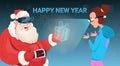 Santa Claus Wear Digital Glasses Give Woman Virtual Reality Present Merry Christmas Happy New Year Royalty Free Stock Photo