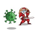 Santa claus wearing mask fight coronavirus with sword. vector illustration Royalty Free Stock Photo