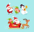 Santa Claus Snowman with Elf Vector Illustration Royalty Free Stock Photo