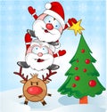 Santa claus whit reindeer cartoon