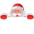 Santa Claus and white blank sign. Vector cartoon character Royalty Free Stock Photo