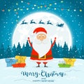 Santa Claus on Winter Background with Gifts and Deer Royalty Free Stock Photo