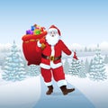 Santa Claus in winter forest woods present