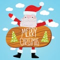 Santa Claus with wood table. Christmas background