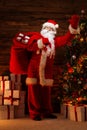 Santa Claus in wooden home interior Royalty Free Stock Photo