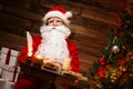 Santa Claus in wooden home interior Royalty Free Stock Photo