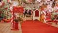 Santa Claus workshop, wrapped gifts presents boxes on holiday ev