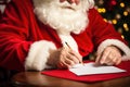 Santa Claus writing a letter. Blank empty space to add text or design. Generative Ai Royalty Free Stock Photo