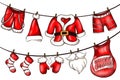 Santa Claus' red clothes dry on a rope