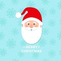 Santa Claus 's head on a blue background with the text merry Christmas . Seamless blue background with snowflakes. Royalty Free Stock Photo