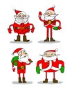 Four different Santa Claus in red suits. Color illustration for decoration of products or souvenirs for the new year holiday.