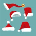 Santa Clause hats icons set vector illustration. Collection consists of festive red caps for greeting, invitation cards, web, prin Royalty Free Stock Photo